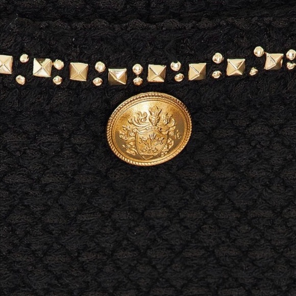 NWT ALICE + OLIVIA LACHLAN BLACK LINED MINI DRESS POCKETS GOLD BUTTONS Size 2 - Picture 2 of 10